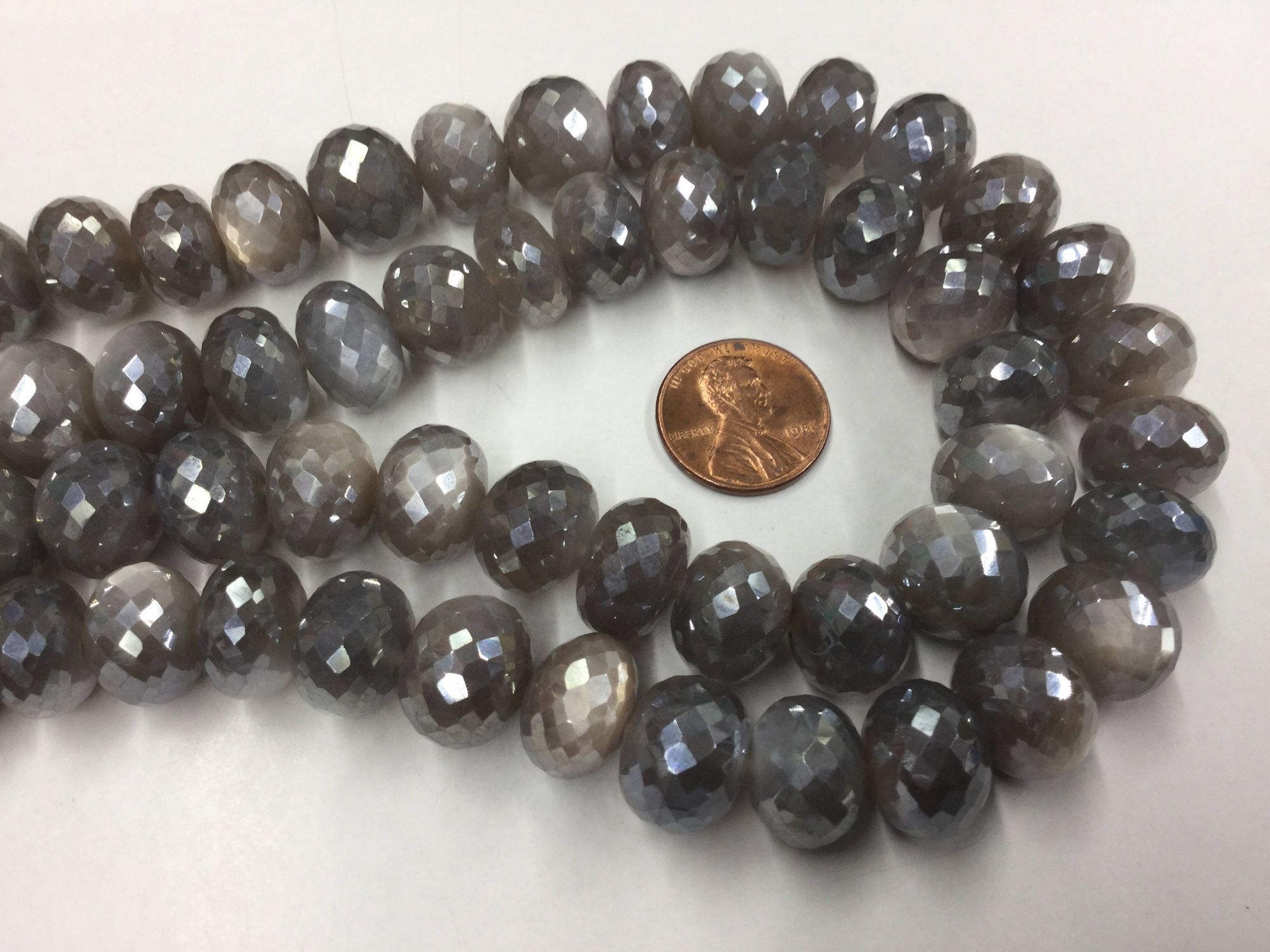 Silver Moonstone Rondelles Faceted