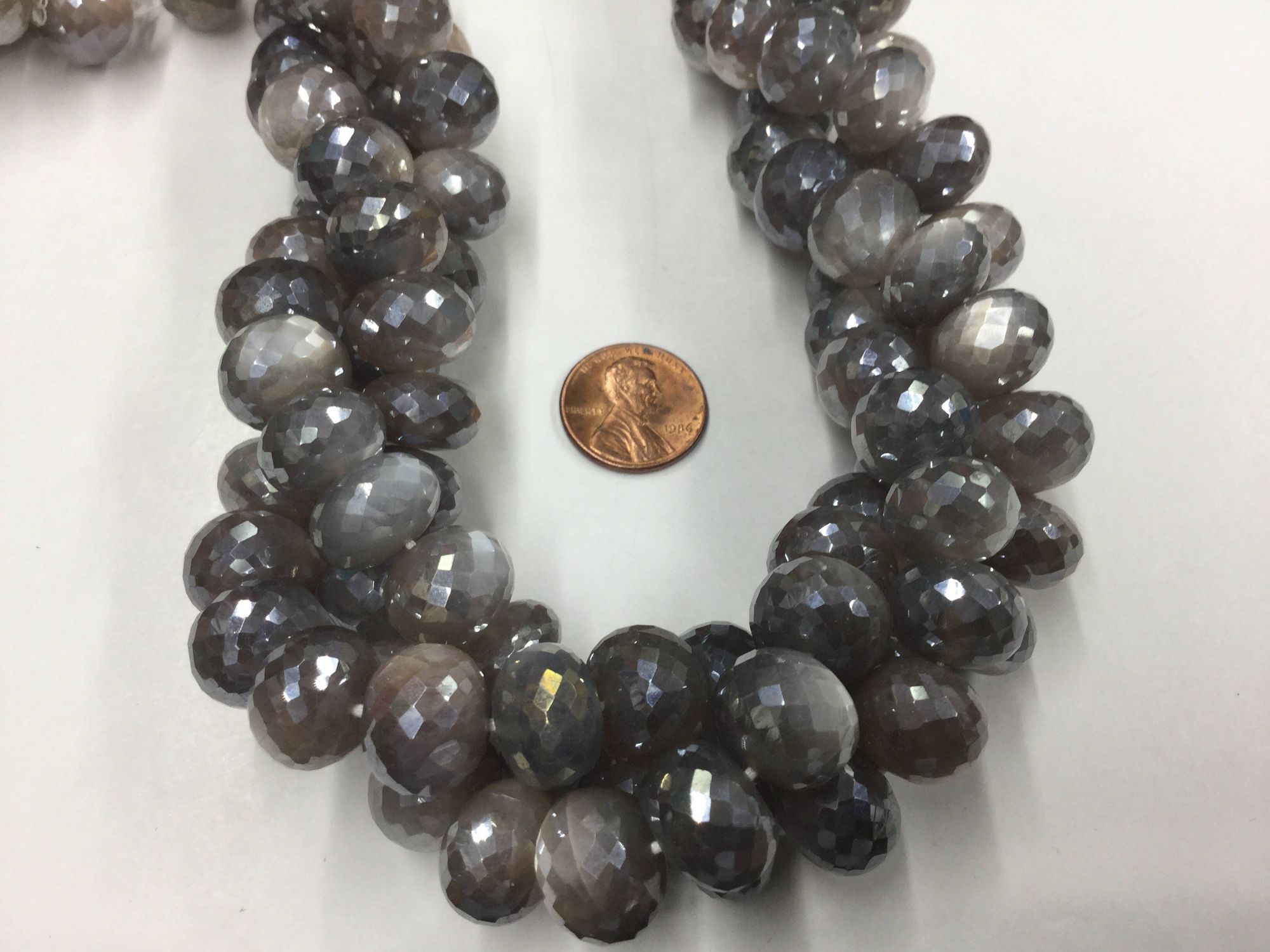 Silver Moonstone Rondelles Faceted