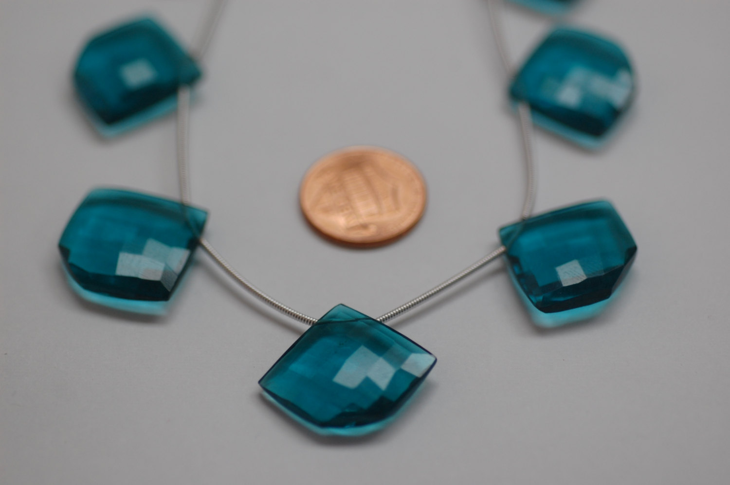 Teal Blue Hydro Quartz Hexagon Checker Board Cut