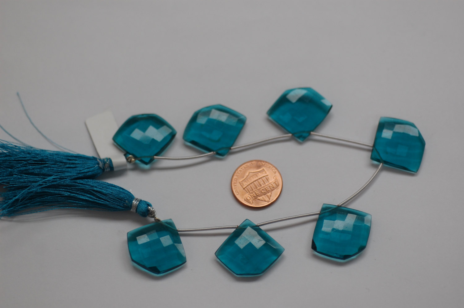 Teal Blue Hydro Quartz Hexagon Checker Board Cut