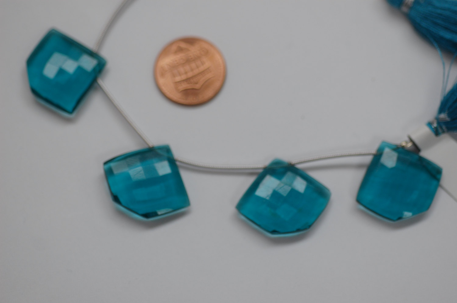 Teal Blue Hydro Quartz Hexagon Checker Board Cut
