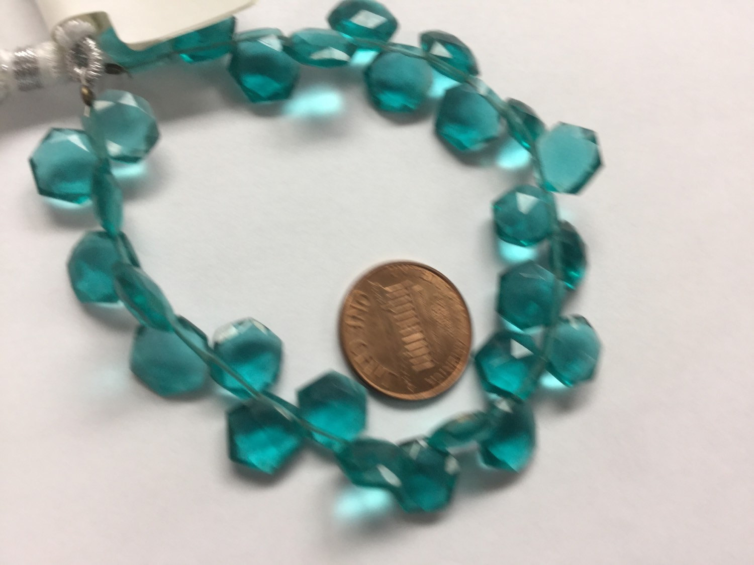 Teal Green Top Drilled Hexagon Faceted