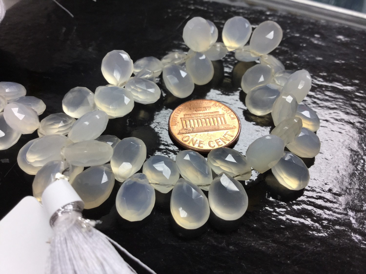 White Chalcedony Pears Faceted