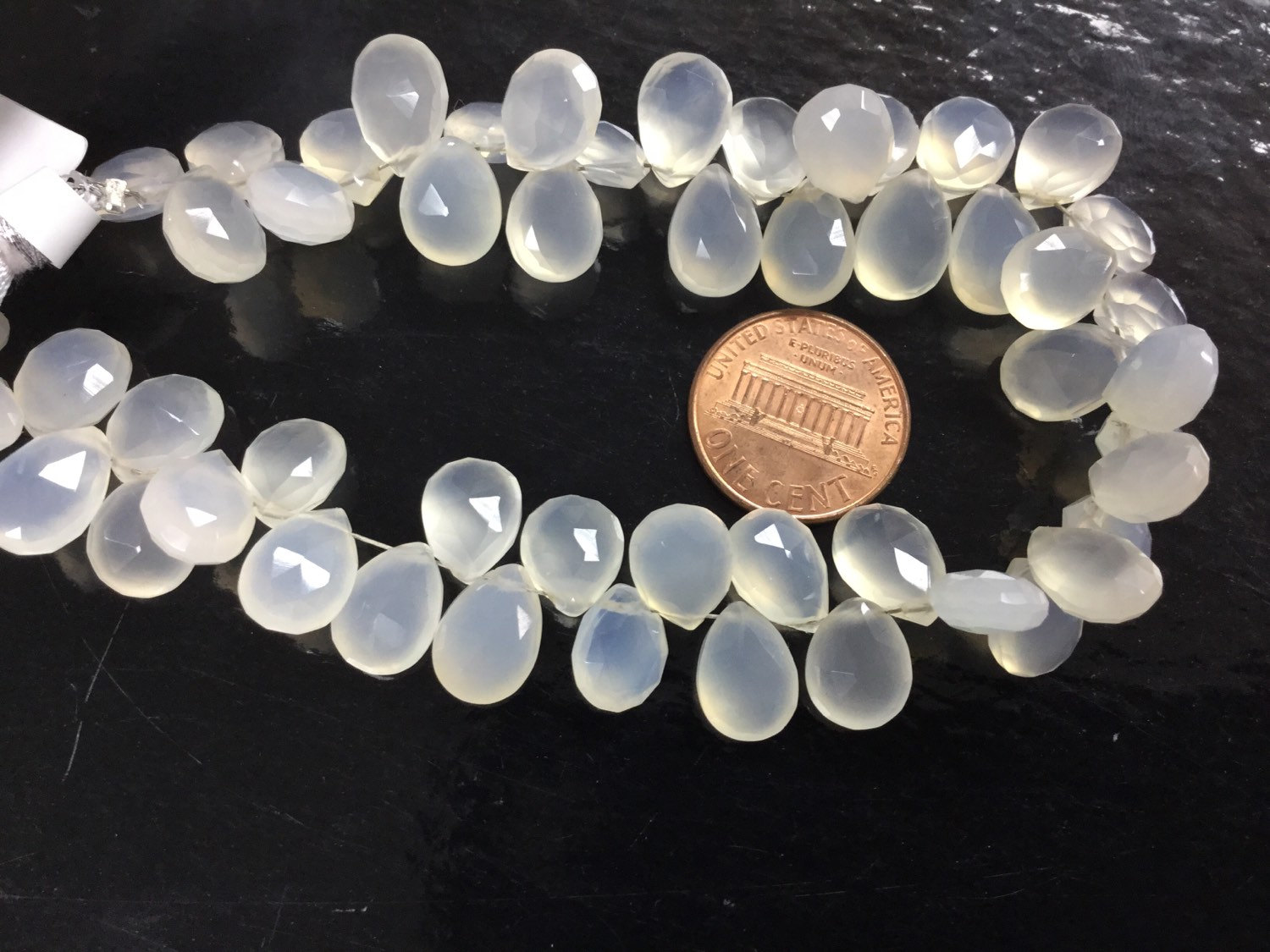 White Chalcedony Pears Faceted
