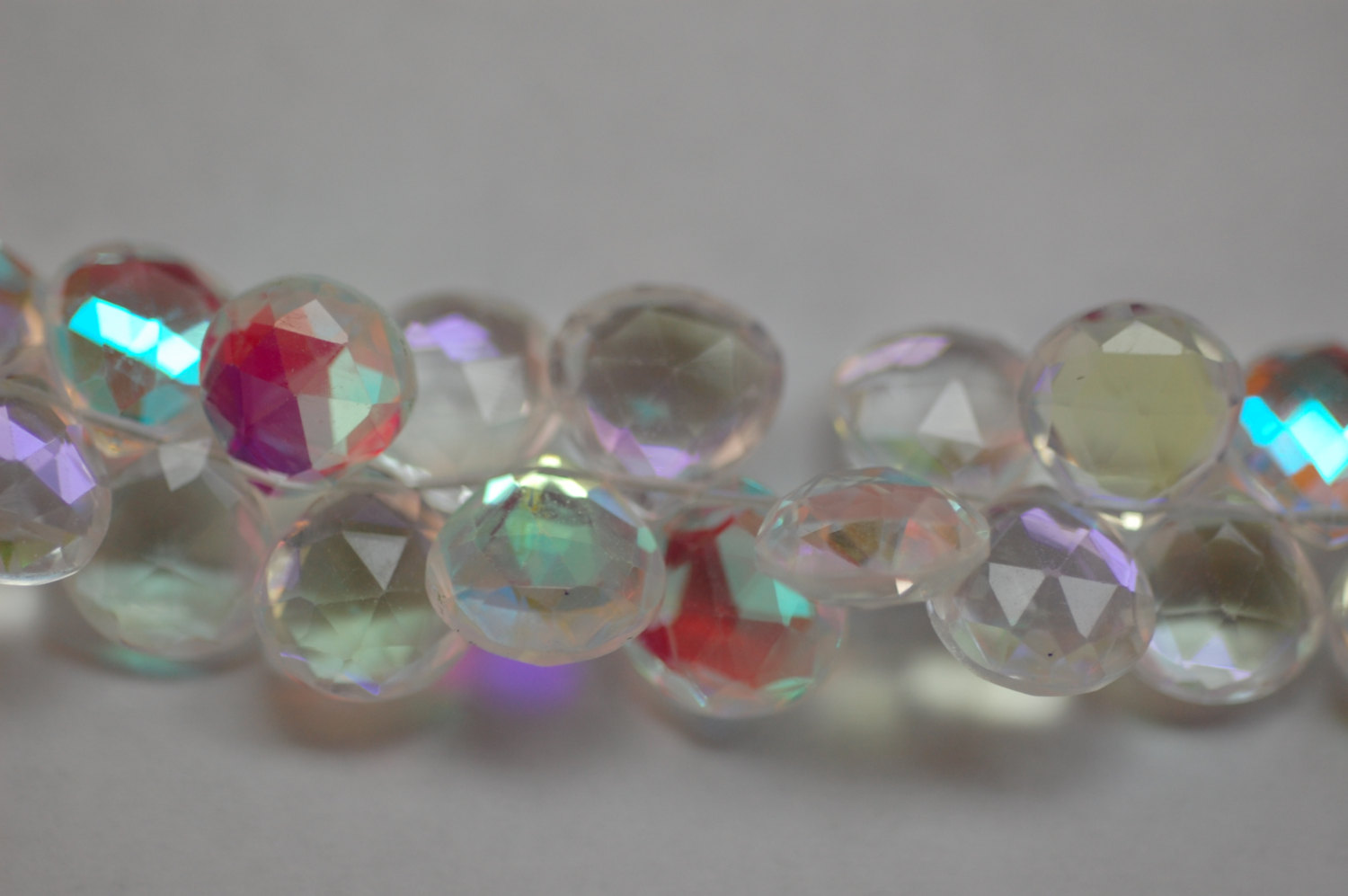 White Mystic Quartz Hearts Faceted
