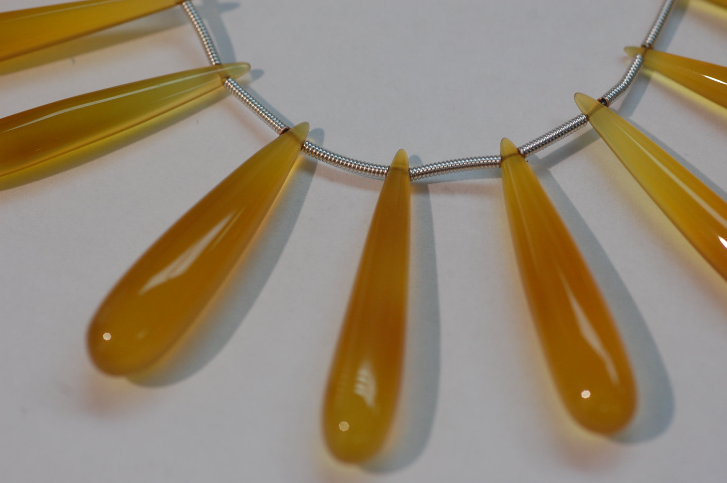 Yellow Chalcedony Long Drops Smooth