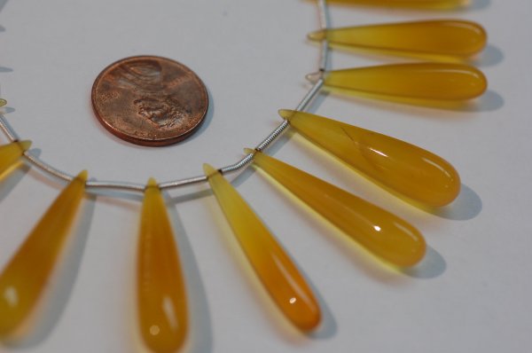 Yellow Chalcedony Long Drops Smooth
